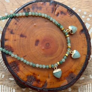 New Green Aventurine Heart Charm Necklace With Gold Plated Lobster Claw Clasp